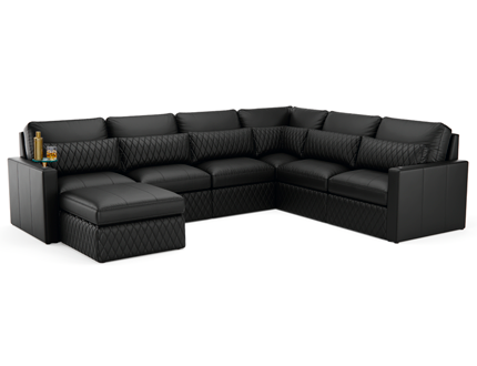 Seatcraft Diamante Media Lounge L-Sectional, Top Grain Leather 7000, 8+ Colors