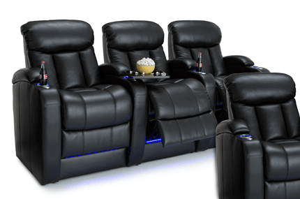 Seatcraft Grenada BACKROW Theater Seating®, Top Grain Leather 7000, Power Recline, 7" Riser Built-In, Black