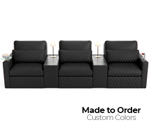 Seatcraft Diamante Media Lounge Sofa w/ Console Table, Grade 7000 Leather, 13 Colors