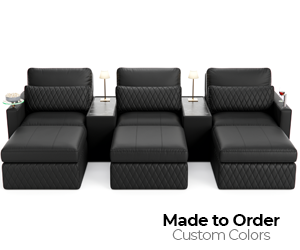 Seatcraft Diamante Home Theater Sofa w/ Console Table, Grade 7000 Leather, 13 Colors