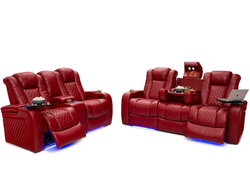 Seatcraft Anthem Media Room Set Top Grain Leather 7000, Power Headrests,  Power Recline, Black, Brown Red, or Gray